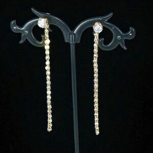 Diamond Stud Sterling Silver Rhinestone Drop Earrings Fringe Glam Luxe Showgirl